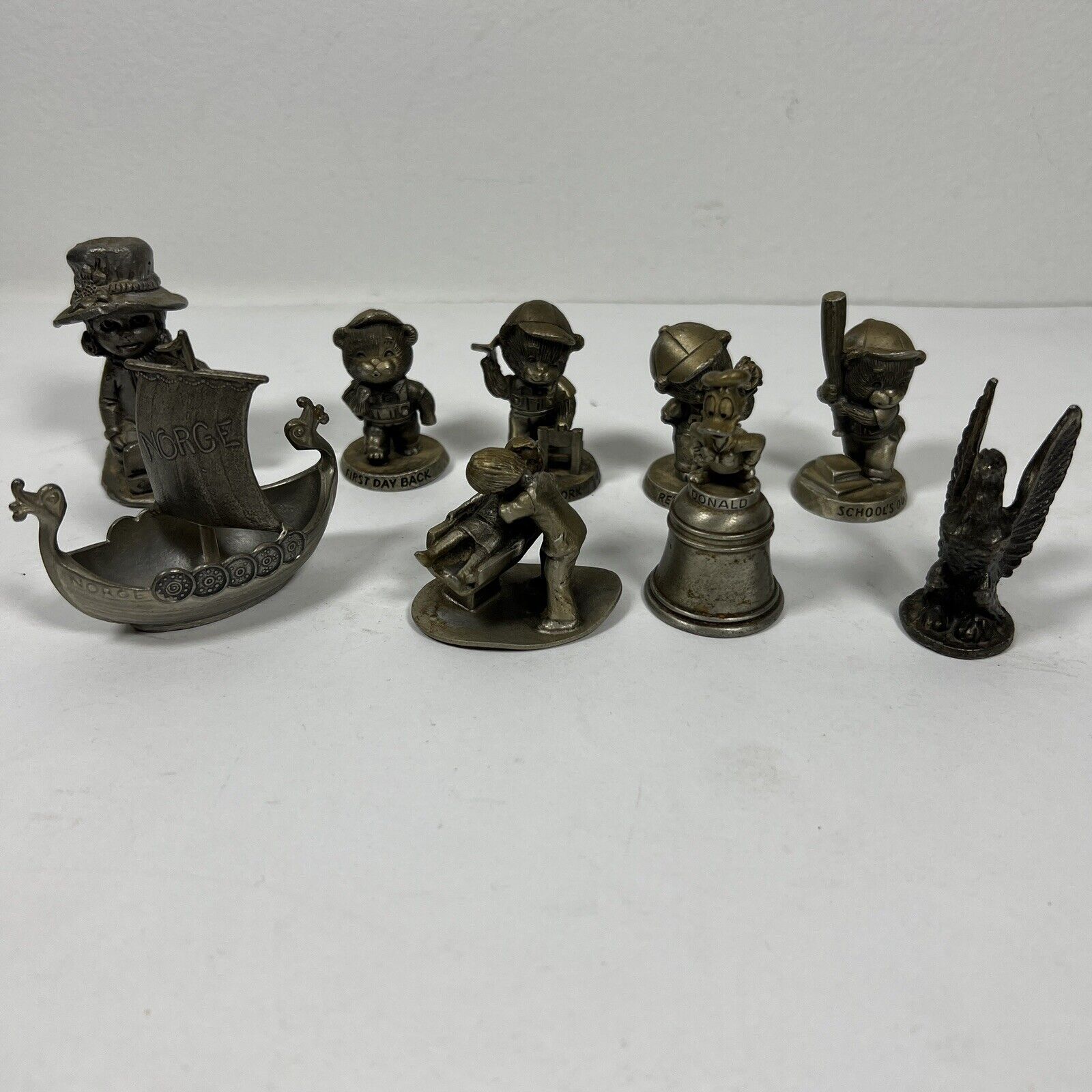 Lot of 9 Pewter Figurines Metal Baseball Avon Disney Hudson Vintage Made in USA