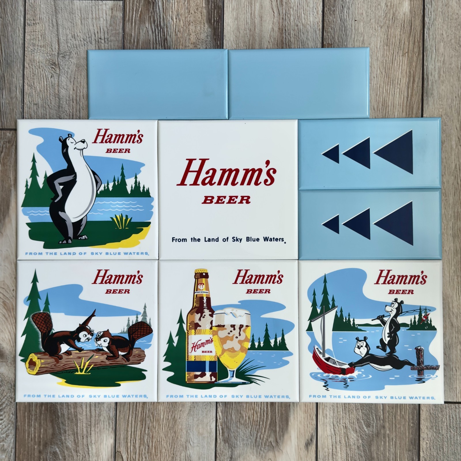 NOS 1960\'s Hamm\'s Beer Lakeside Plastics Tiles/ Signs Full Set 9 PC w/Box