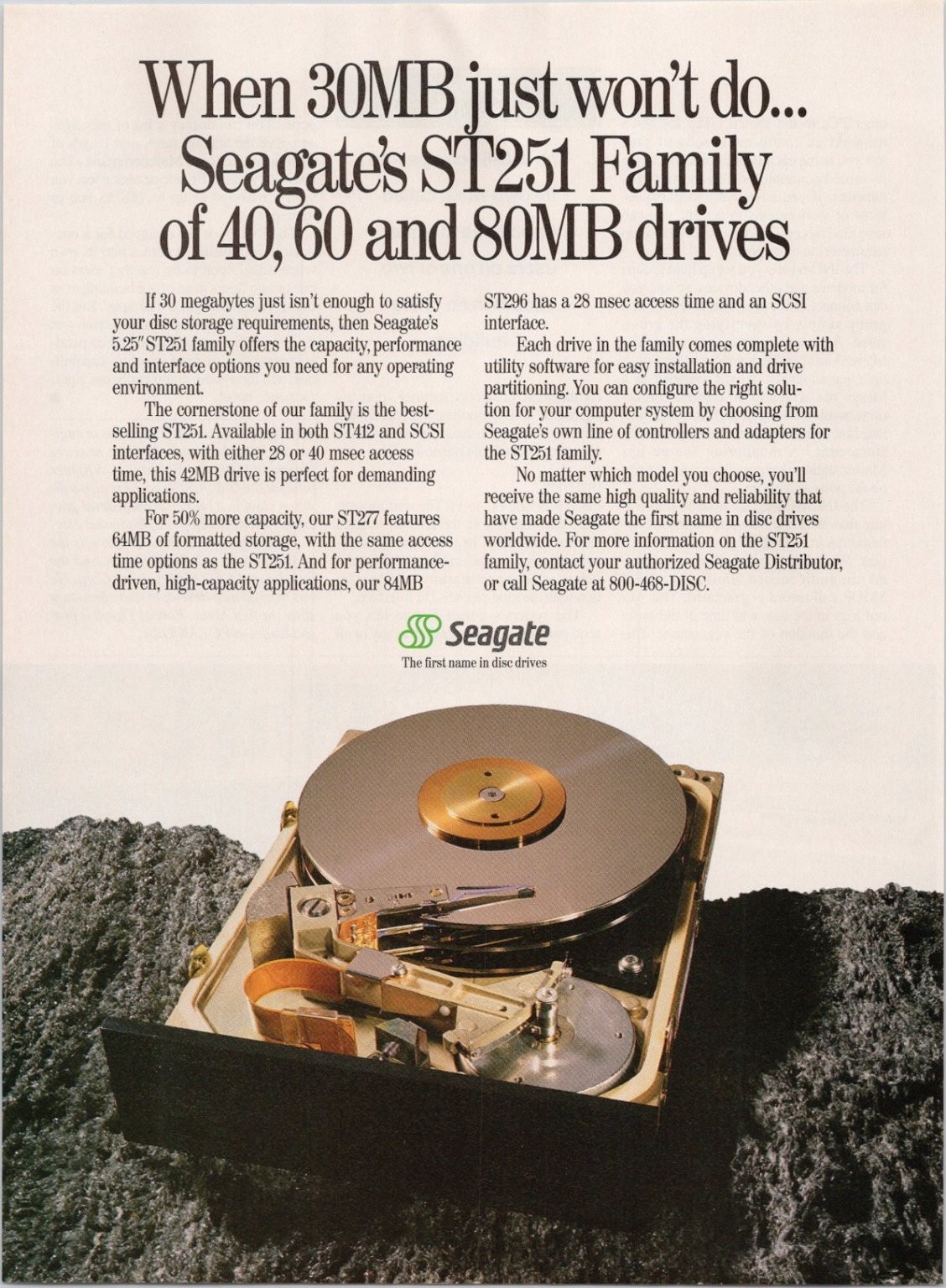 Seagate ST251 Hard Drive Vintage Print Ad 1980s Computer Tech Seagate ST251 Hard Drive Vintage Print Ad 1980s Computer Tech