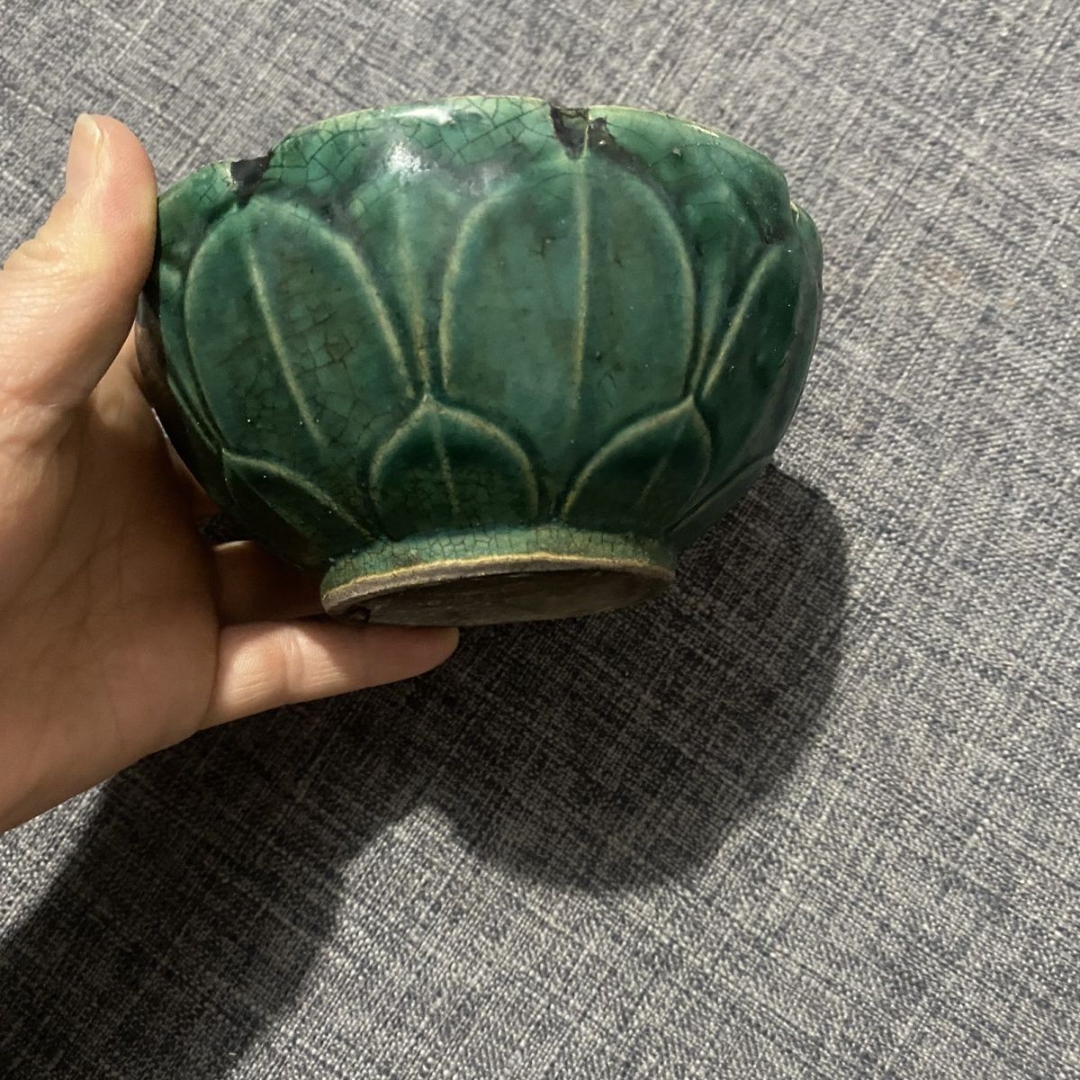 Green Glaze Lotus Bowl Antique Style Porcelain Vintage Chinese Collectible Ware