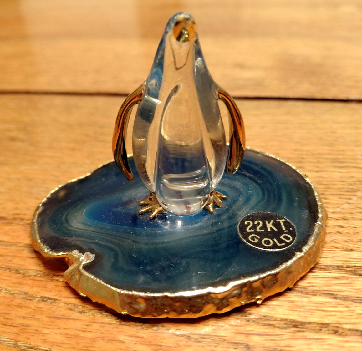 VINTAGE GLASS BARON 22 KT GOLD PENQUIN ON ICE FIGURE COLLECTIBLE