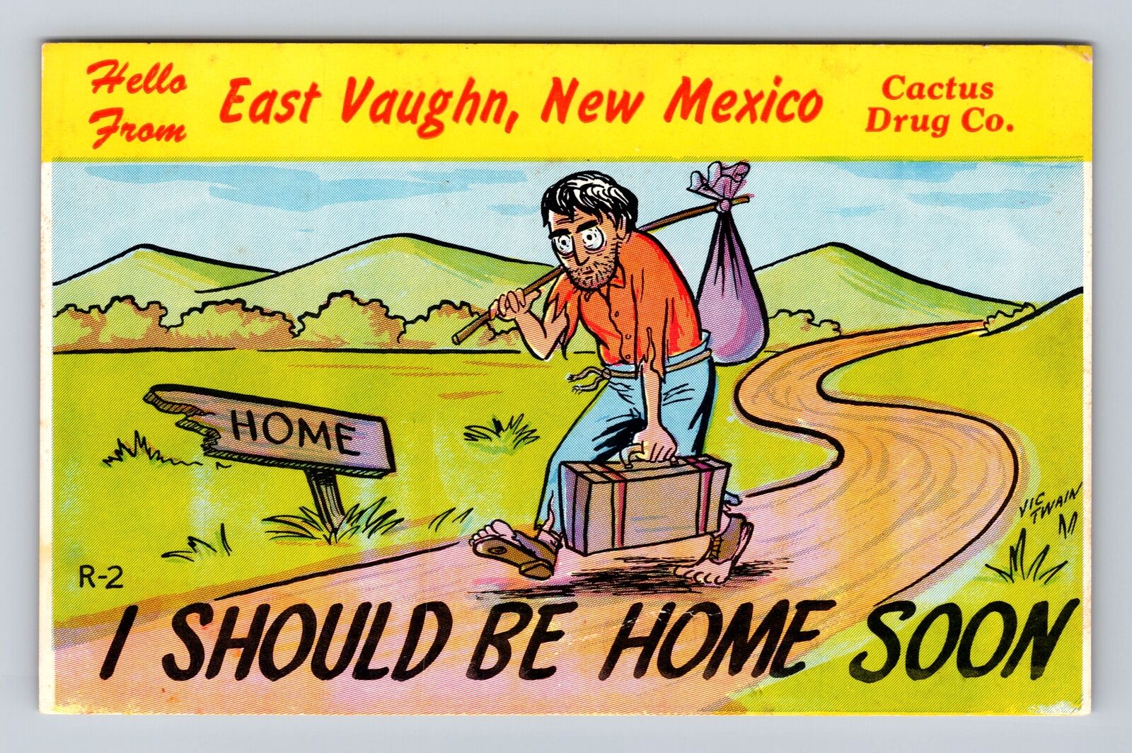 East Vaughn NM- New Mexico, Cartoon General Greetings, Vintage Souvenir Postcard