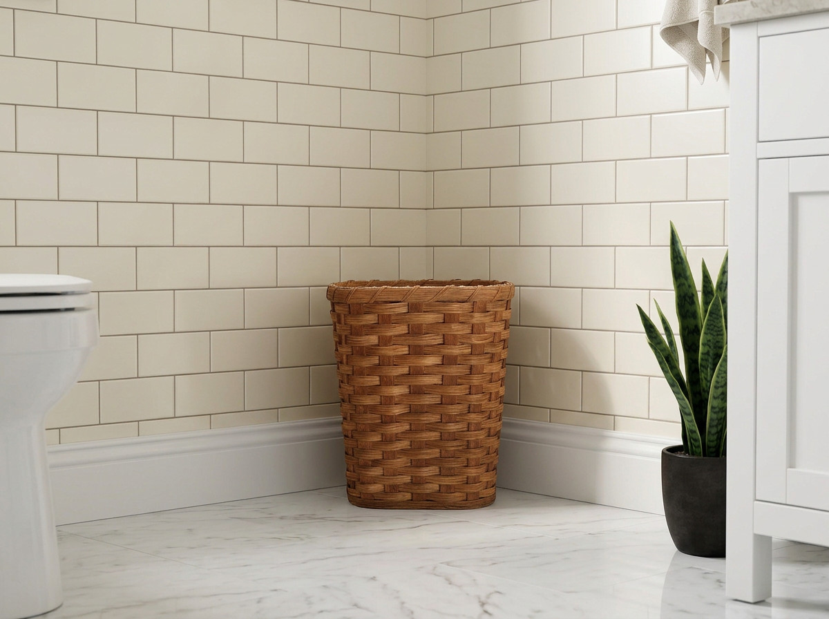 Amish Small Oval Waste Basket With Solid Oak Bottom for Office or Bathroom