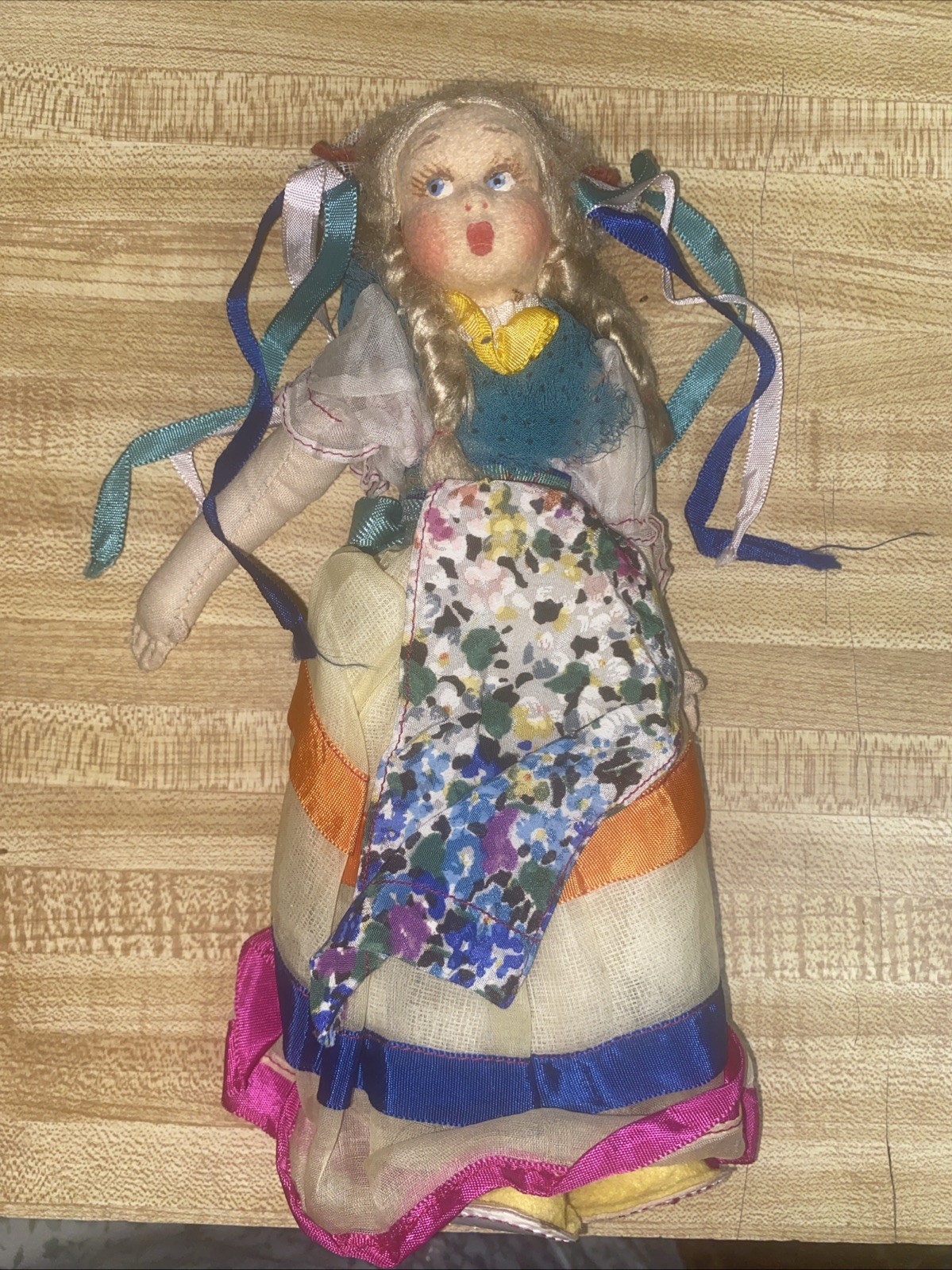 Vintage European Swiss Dutch Maid Doll with Flowers 9” Plaster With Cloth Vintage European Swiss Dutch Maid Doll with Flowers 9” Plaster With Cloth
