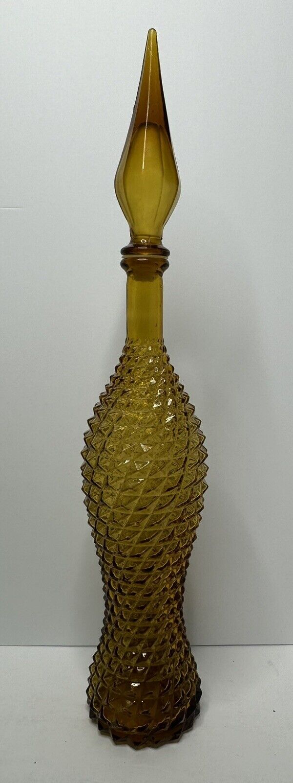 Vintage Glass Yellow Diamond Cut Pattern Decanter Genie Bottle 23