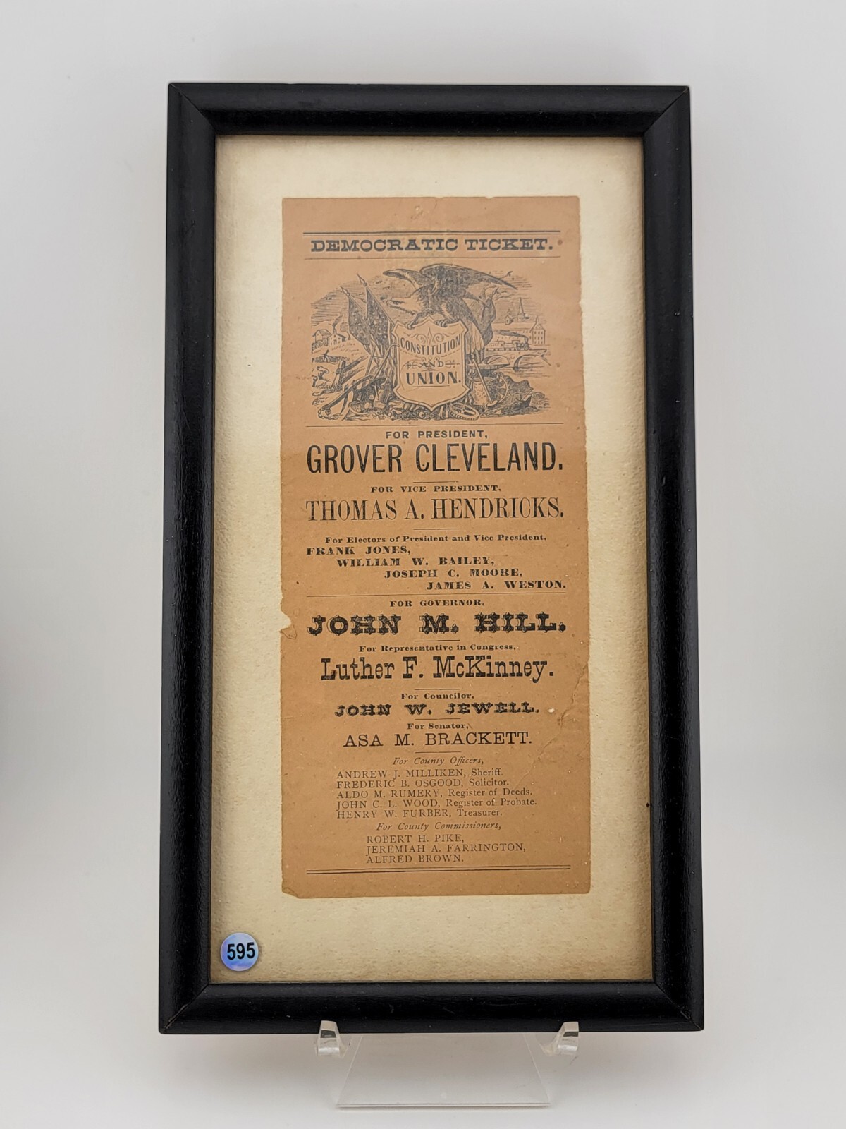 Rare Democratic Ticket President Grover Cleavland New Hampshire 1884 Election