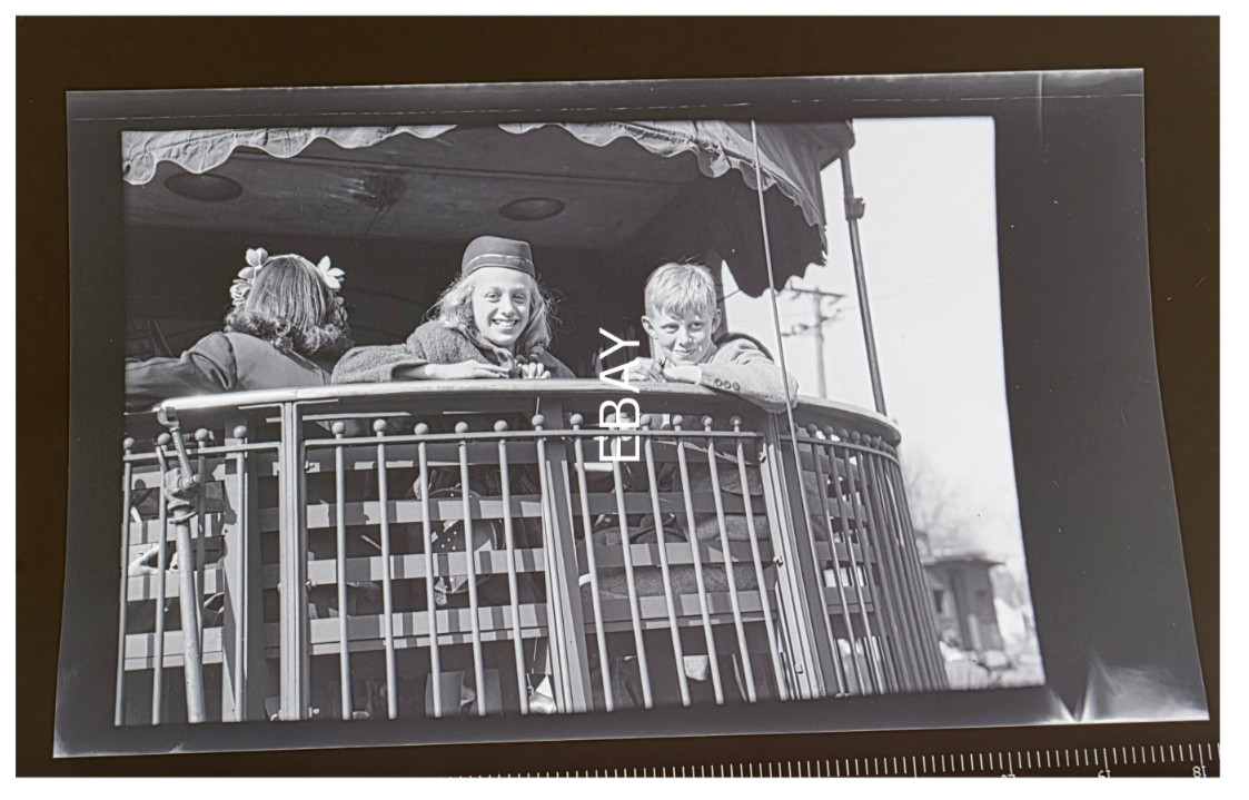 C. 1940s Children on Observation Passenger Car Railroad Photo Negative
