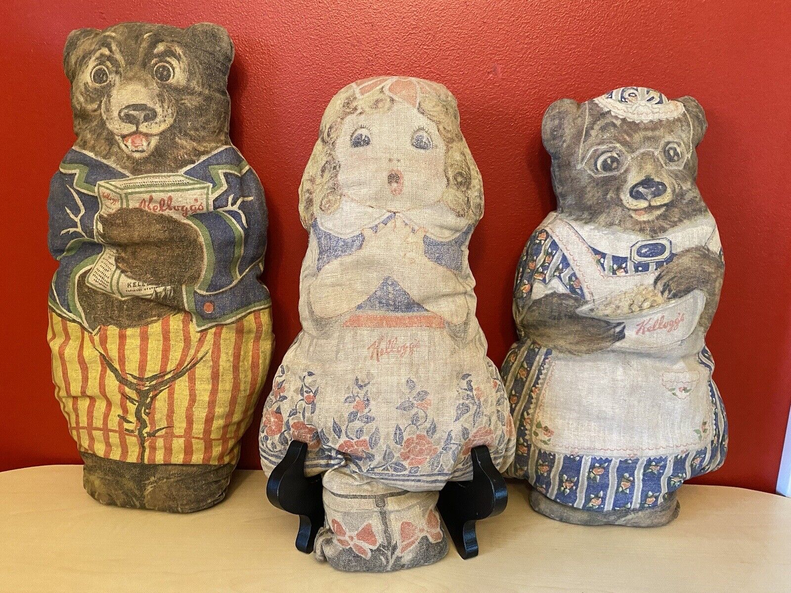 1920s Kellogg Goldilocks, Mama And Papa Bear Antique Promotional Bears Kellogg’s