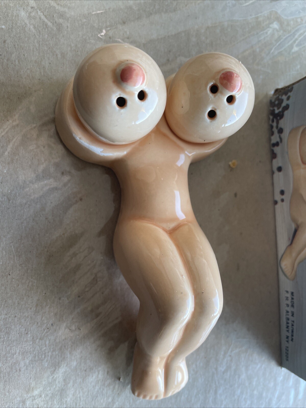 Vintage Novelty Naked Lady Boobs Torso Salt and Pepper Shakers