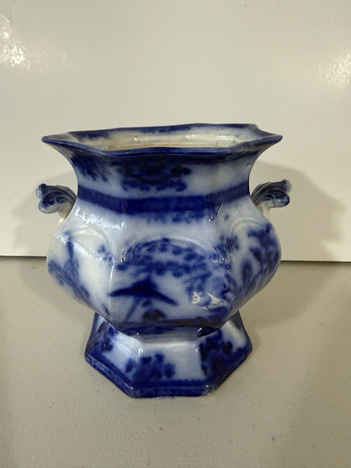 Antique Davenport Flow Blue AMOY  Sugar Bowl, 7 1/2\