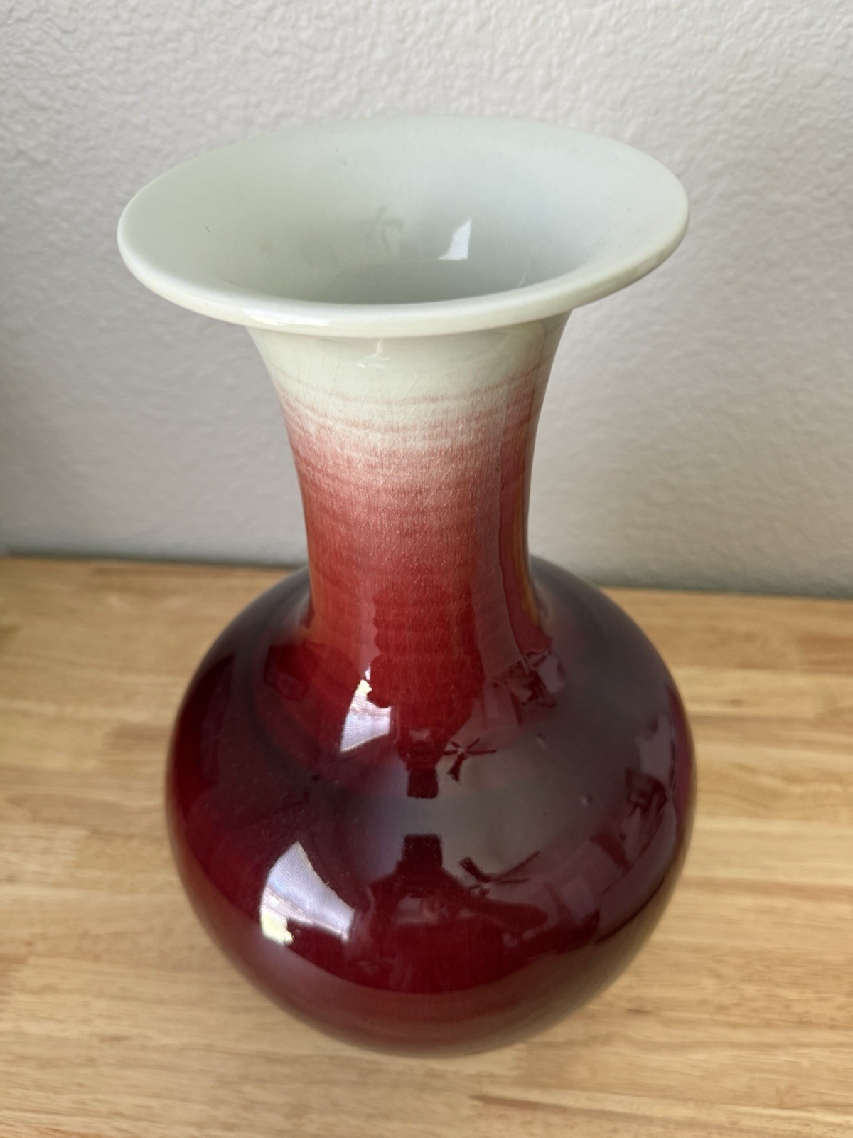 Vintage Oxblood Red Chinese Vase Heavy Signed