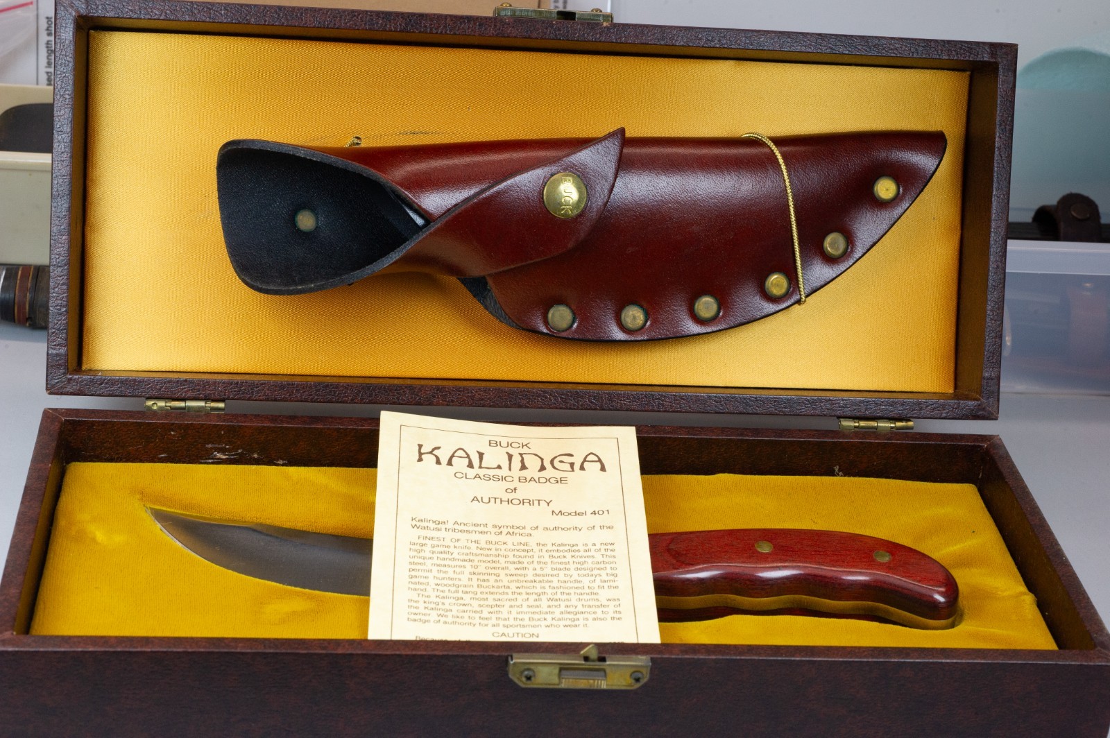 Vintage Buck 401 Kalinga Fixed Blade Hunting Knife USA 1981-85 Box Sheath