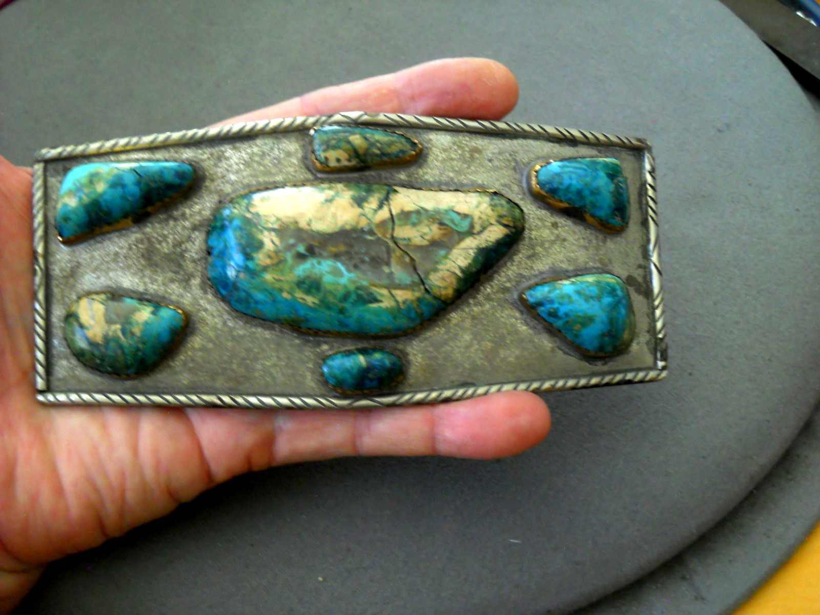 HUGE Native American Navajo Boulder Turquoise Cluster Silver Tone Belt Buckle 6\