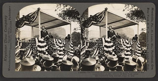 Photo:New York NY Theodore Roosevelt 1910 Crowd Flags Arrival Speech