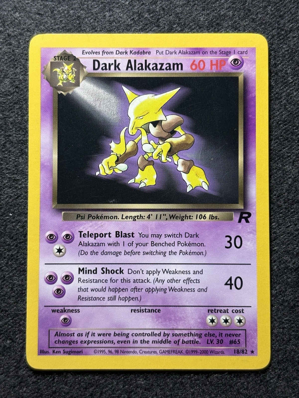 Dark Alakazam 18/82 Pokemon Card Vintage 1999-2000 Team Rocket Non Holo LP