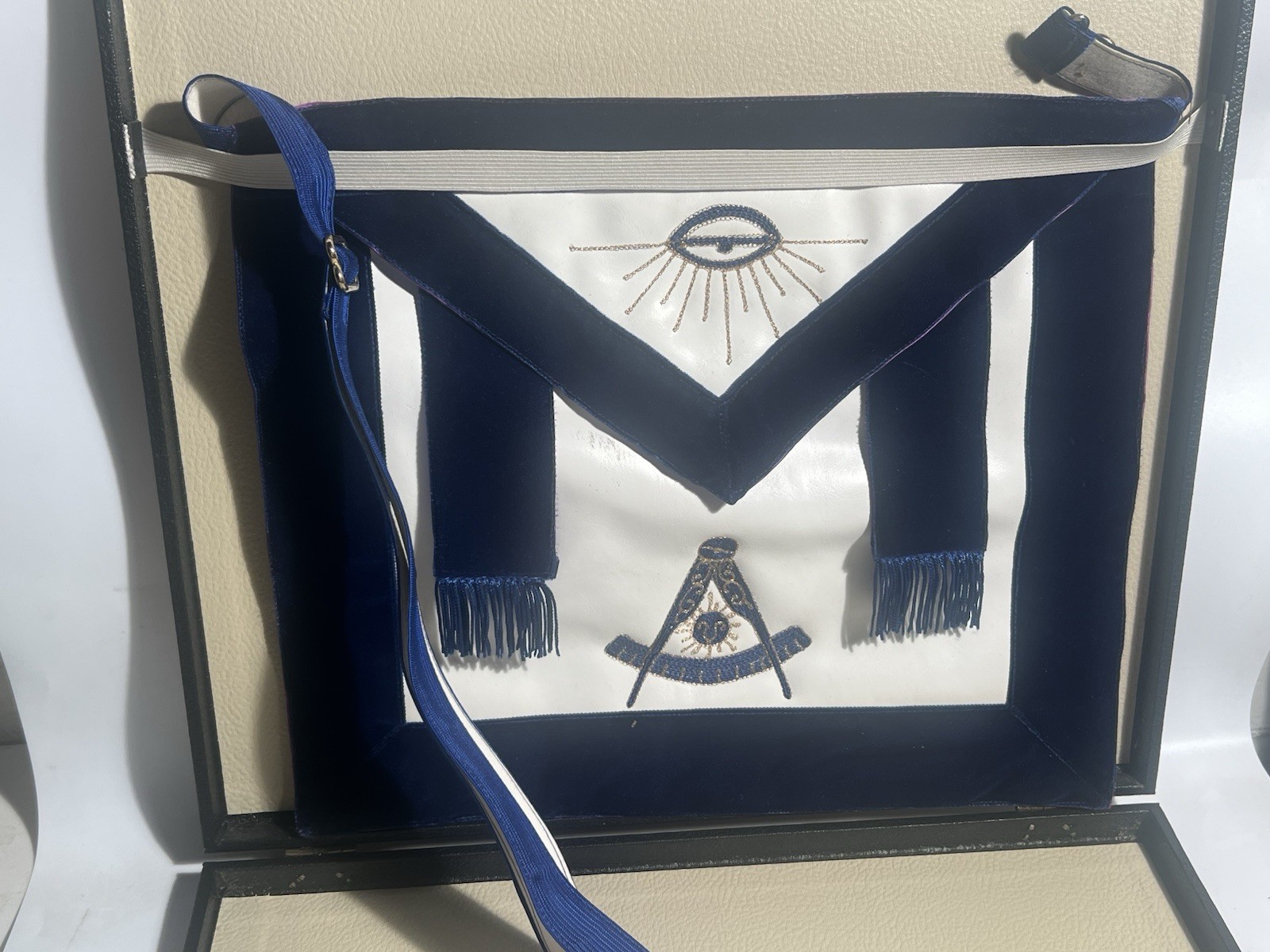 Vintage Masonic Past Master Apron with Original Case
