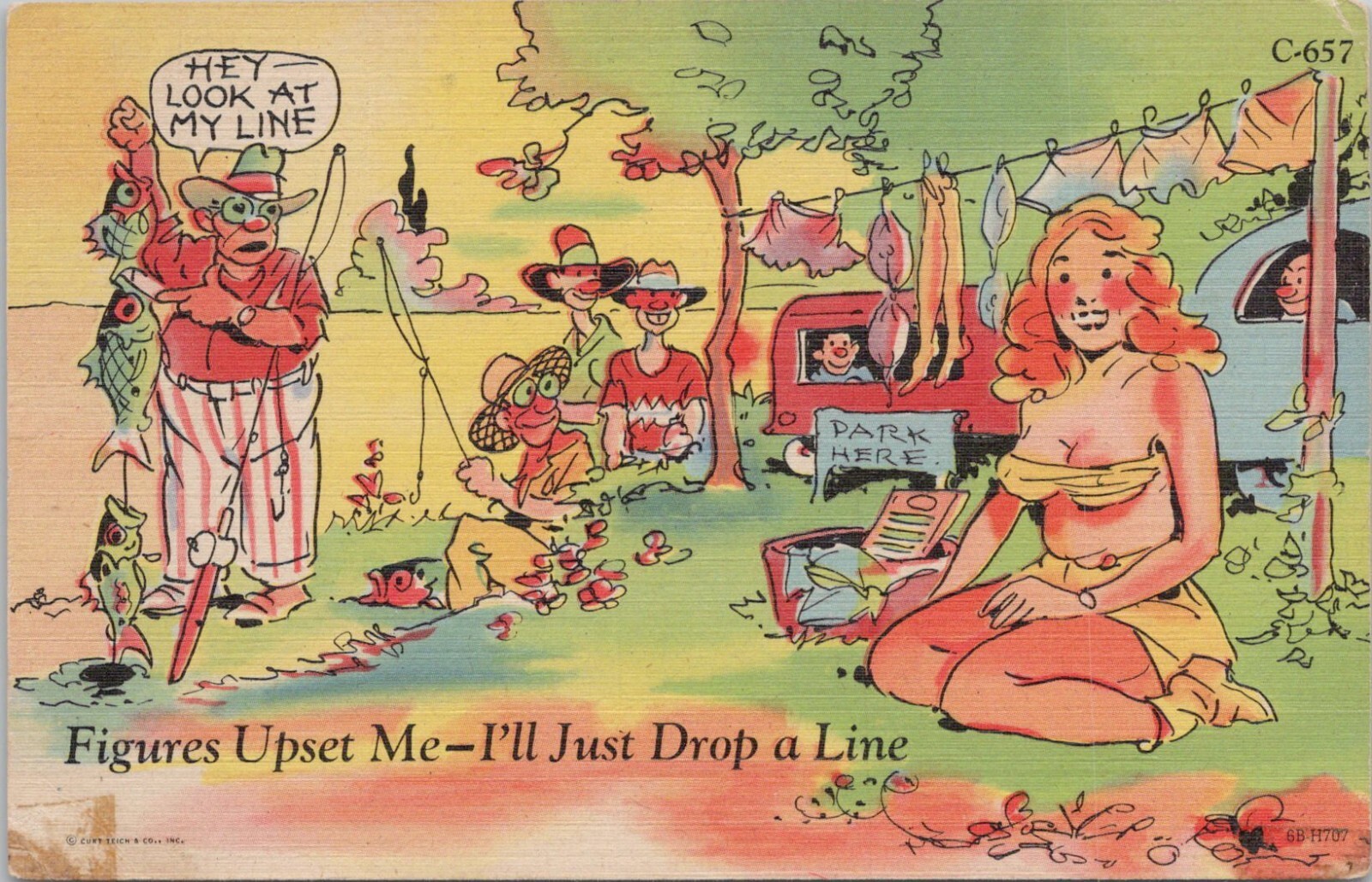 Comic PC * Risque Fisherman Staring at Semi-Nude Woman \