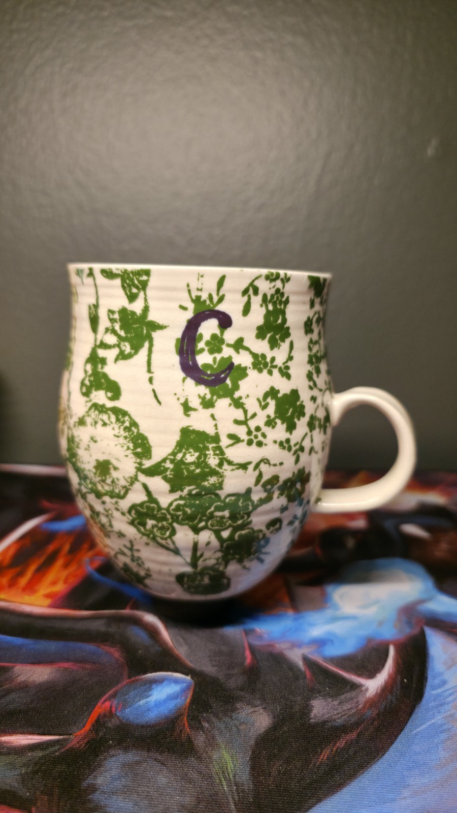 Anthropologie Homegrown Monogram Letter C Green Floral Tapestry\\Toile Mug - EUC Anthropologie Homegrown Monogram Letter C Green Floral Tapestry\\Toile Mug - EUC