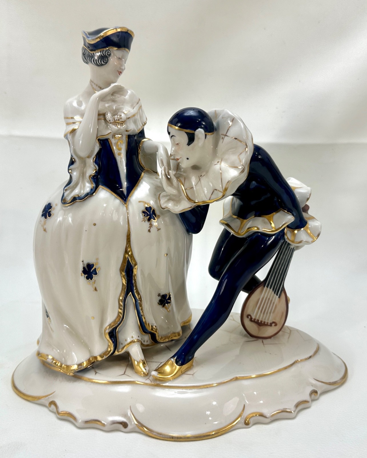 Art Deco Royal Dux Porcelain Bohemia Czech Couple Pierrot Jester Lady Sculpture
