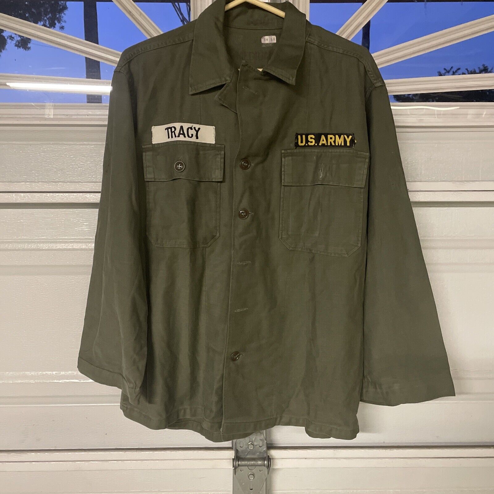 Vintage WWII US  1947 Army HBT Uniform Jacket Shirt Herringbone Twill Tagged S