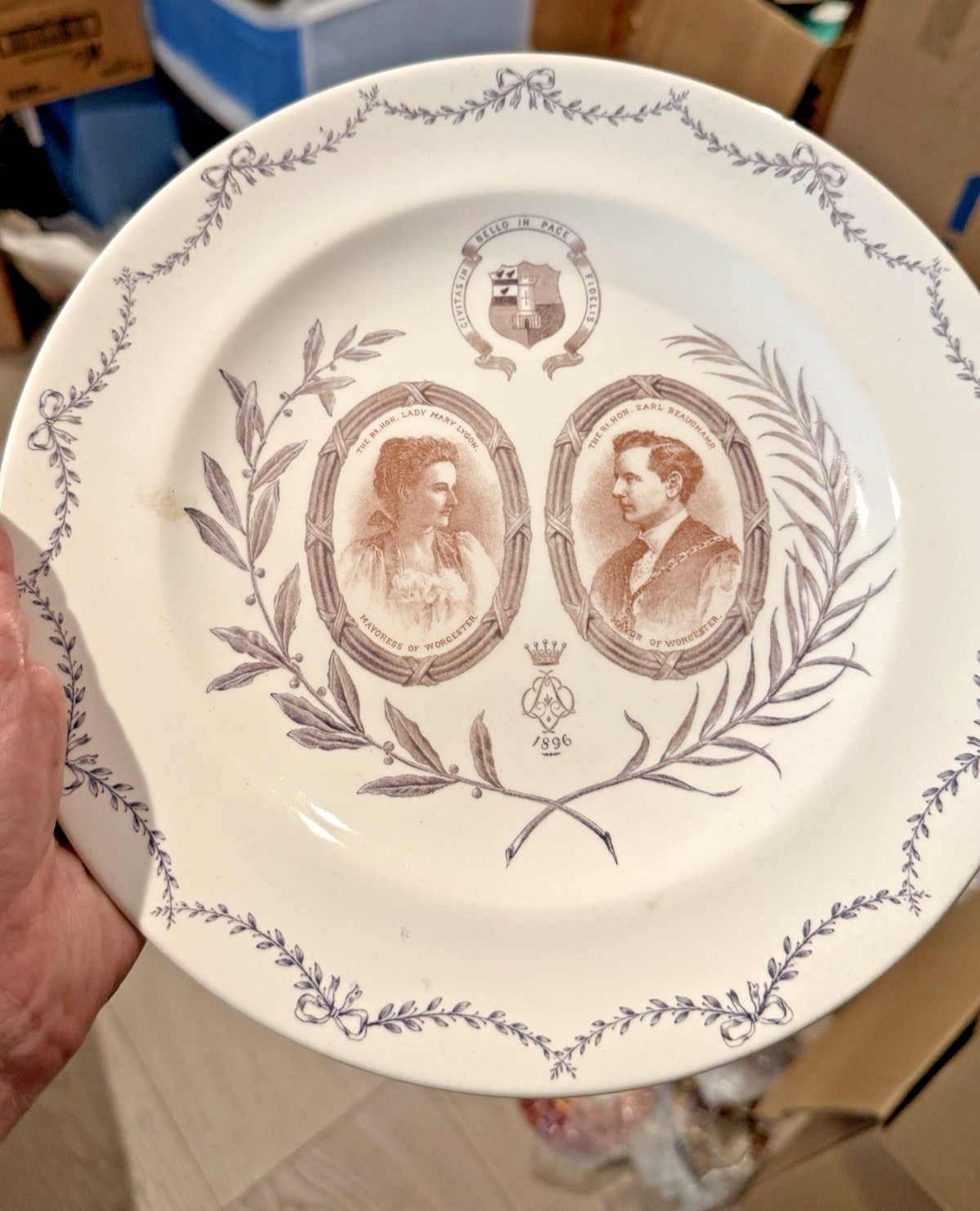 Antique 1896 Royal Worcester Commemorative Plate Mayor & Mayoress of Worcester