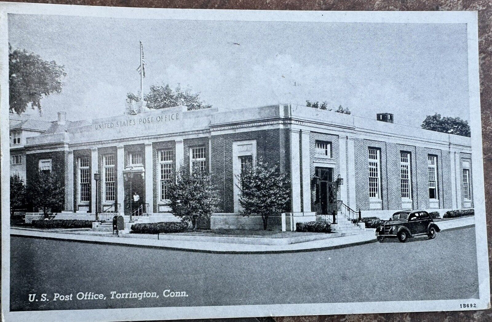 Postcard Torrington Connecticut~US Post Office On Corner South Main Street Car