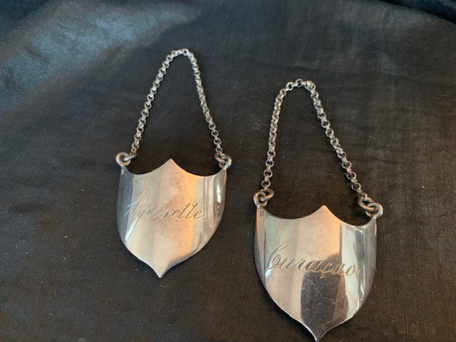 two antque Christofle bottle labels, decanter tags