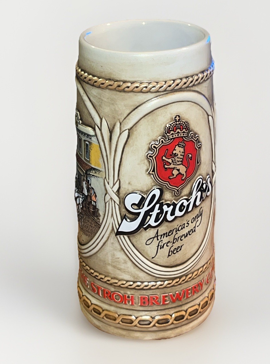 Vintage Stroh\'s Fire Brewed Ceramic Beer Stein Mug By Ceramarte Brazil #109160