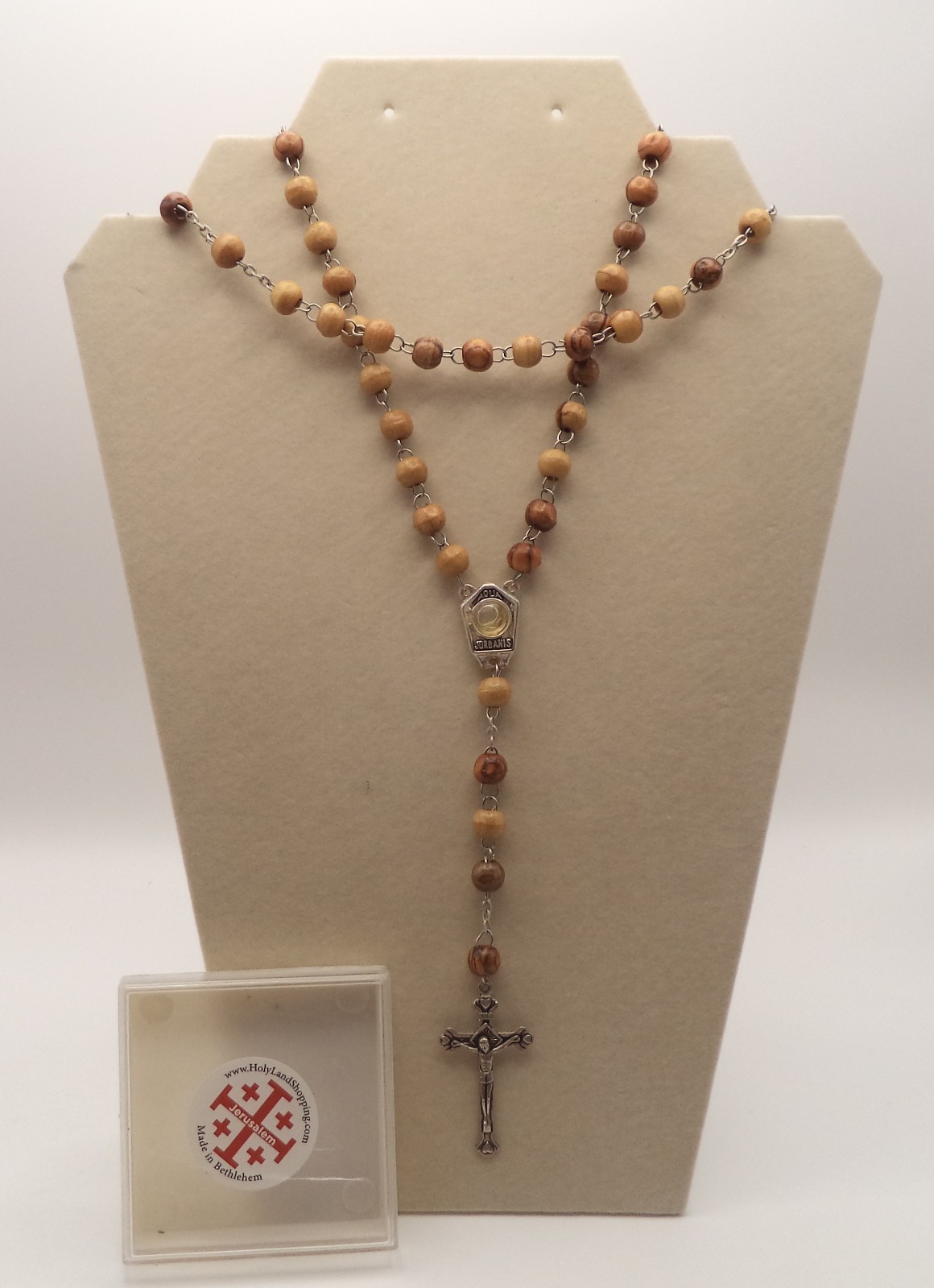 Vintage Olive Wood Rosary Jordan River Water Relic Centerpiece Jerusalem Case 18 Vintage Olive Wood Rosary Jordan River Water Relic Centerpiece Jerusalem Case 18