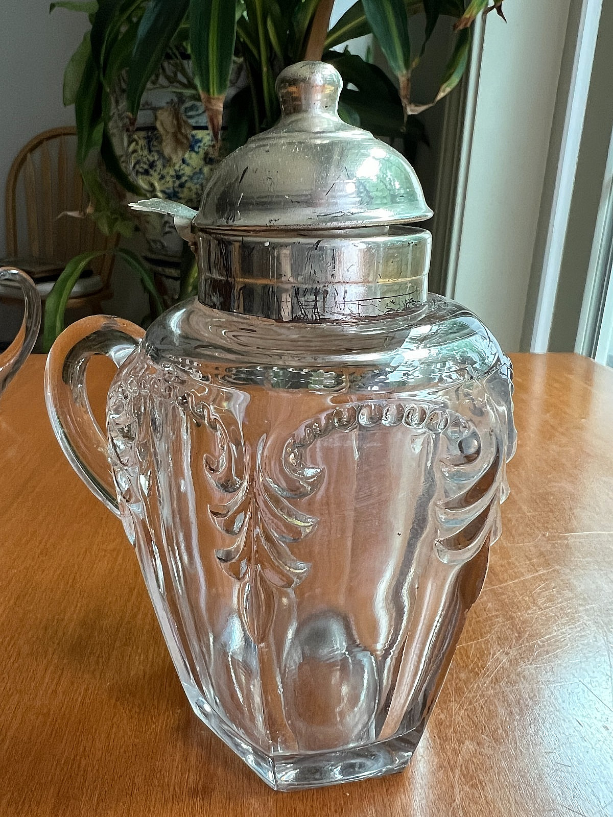 Early  to Mid 20th C. Syrup Pitcher; Pressed Glass;  5 3/4\