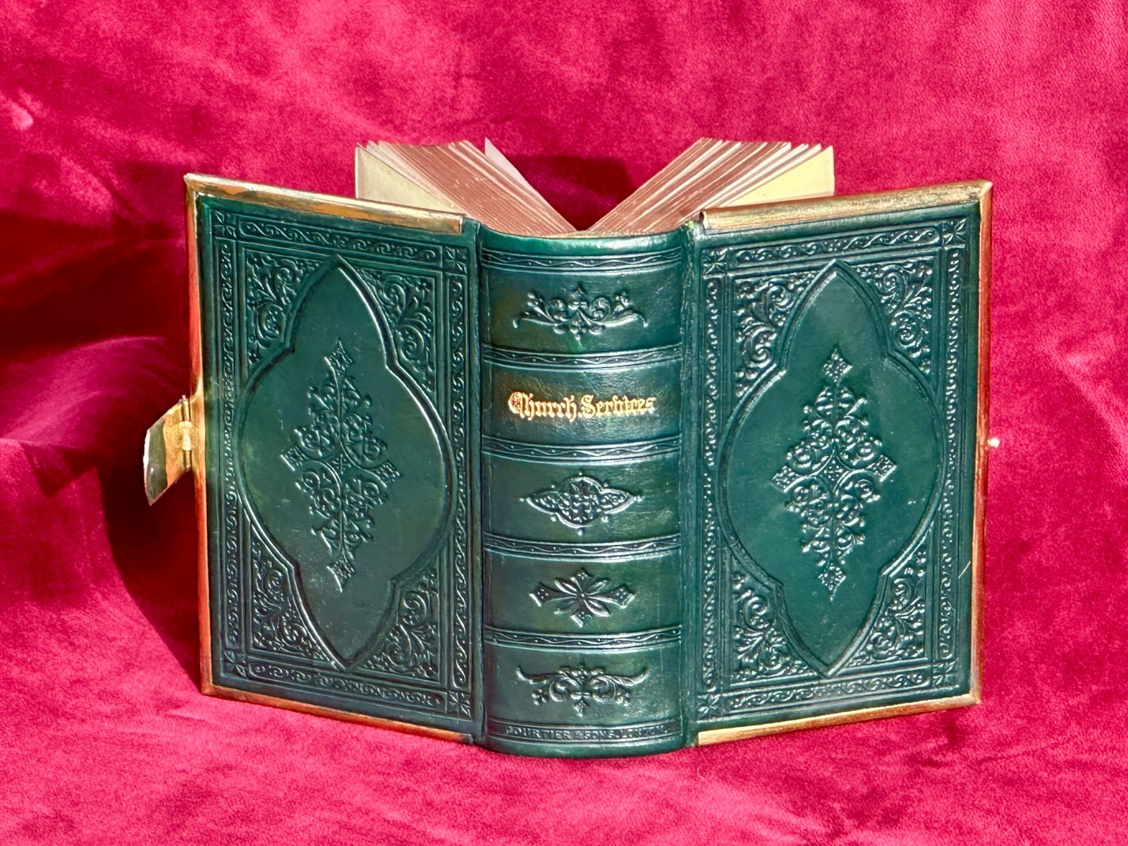 Bible Antique Book Common Prayer Green Verdigris Leather Brass Clasp & c1871