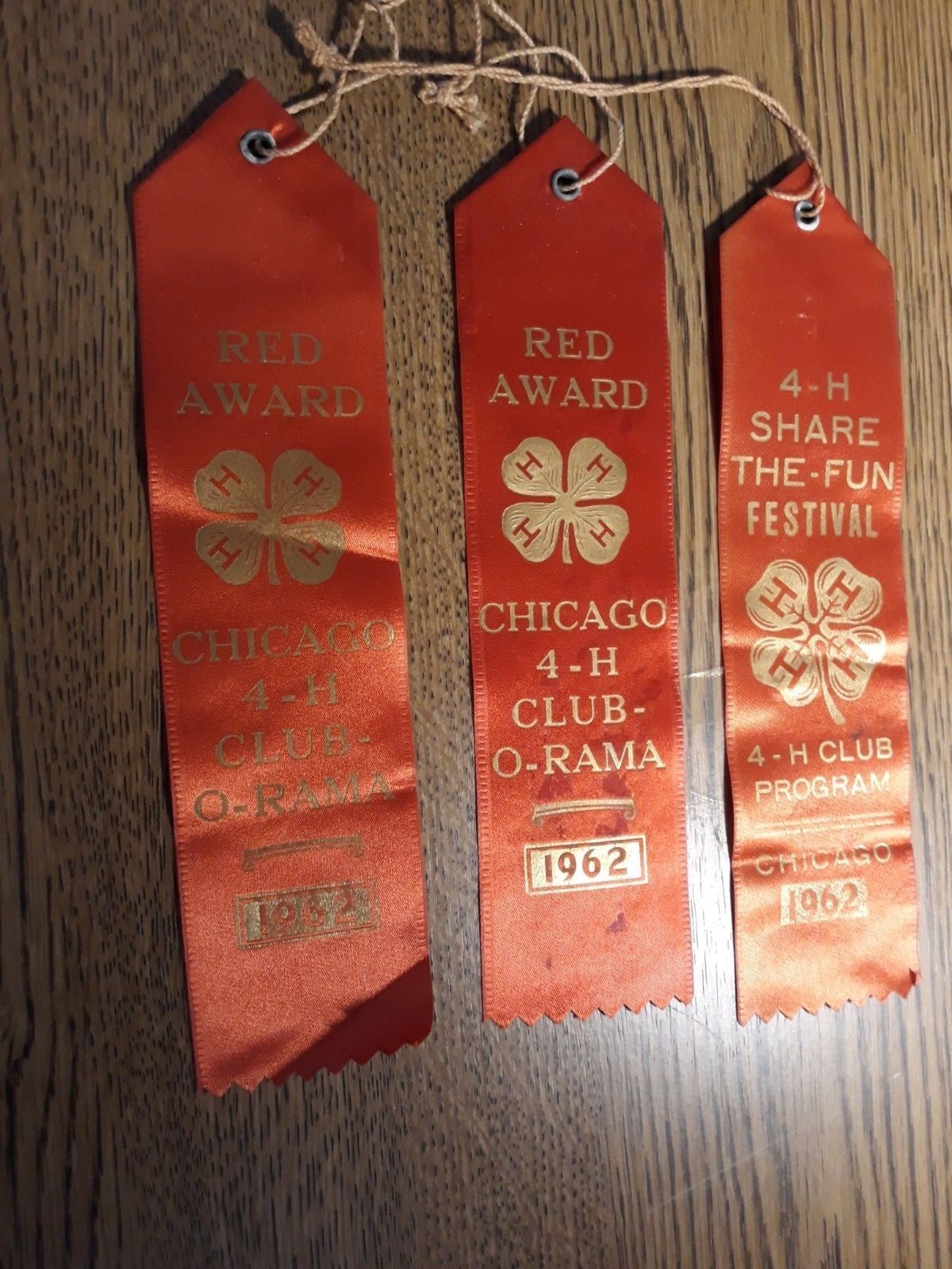 (3) Red Ribbons from 4H Chicago - Vintage - 1962 (3) Red Ribbons from 4H Chicago - Vintage - 1962