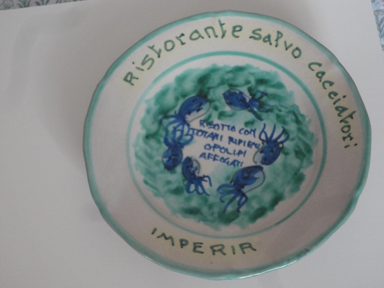 VTG pre-1978 Ristorante Salvo Cacciatori IMPERIA Del Buon Ricordo ITALY Plate