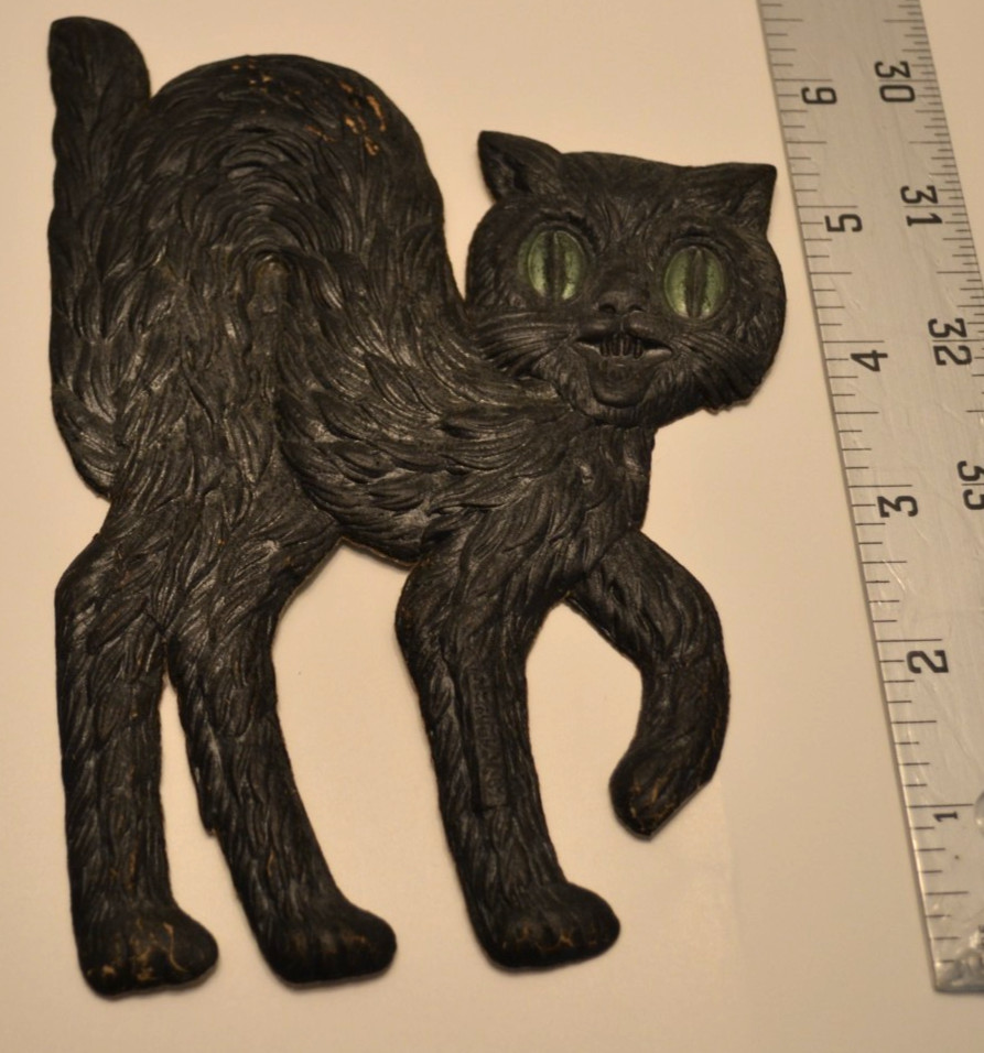 German Vintage/Antique Black Cat Embossed Die Cut Halloween Decoration