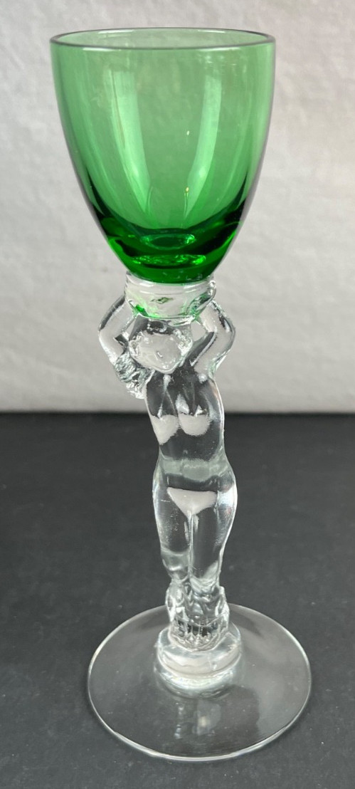 Vtg Cambridge Statuesque Nude Stemware BrandyGlass Emerald Green 6