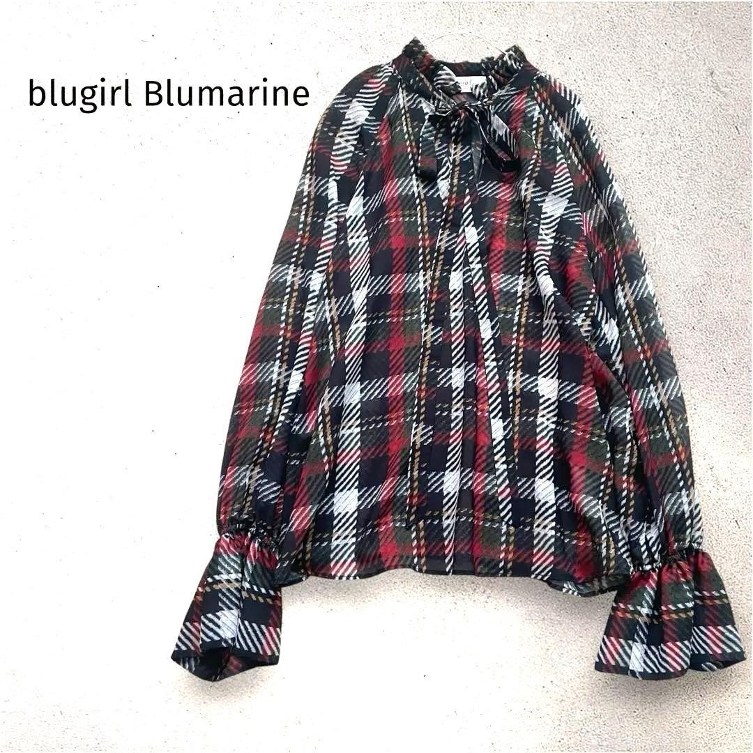 Vintage BLUGIRL BLUMARINE Anna Molinari Ribbon Bow Tie Blouse Check From Japan