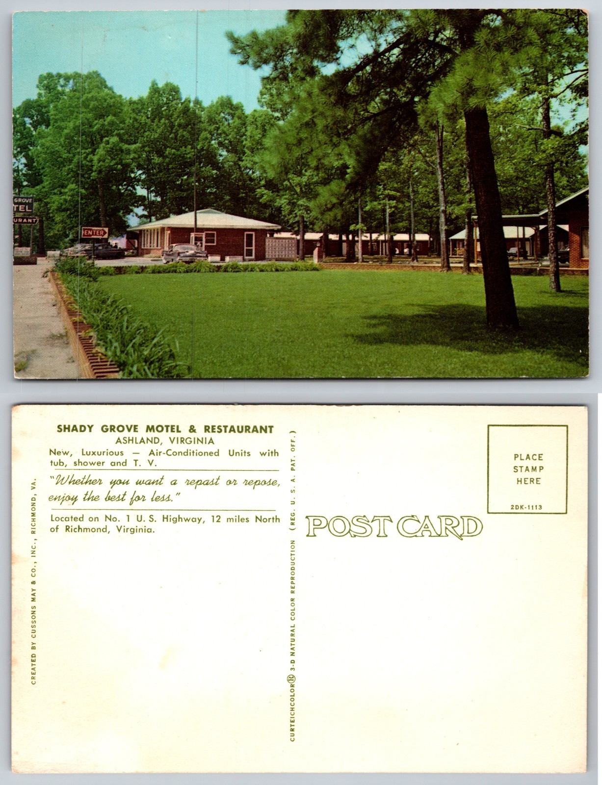 Shady Grove Motel Restaurant Ashland Virginia Postcard