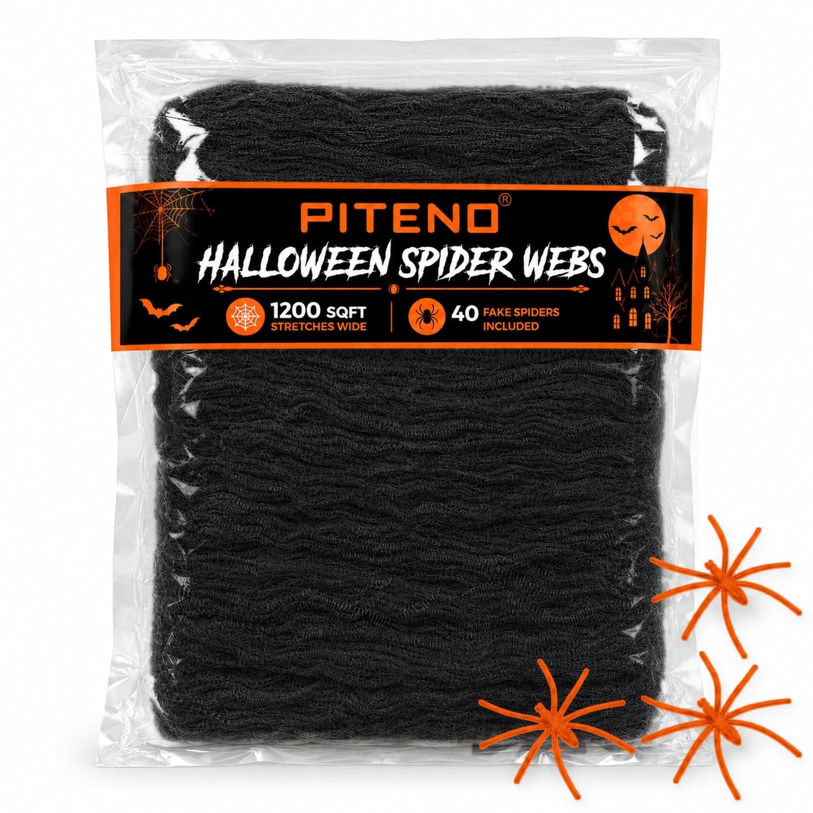 Piteno® 1200 sqft Spider Webs Halloween Decorations with 40 Fake Black