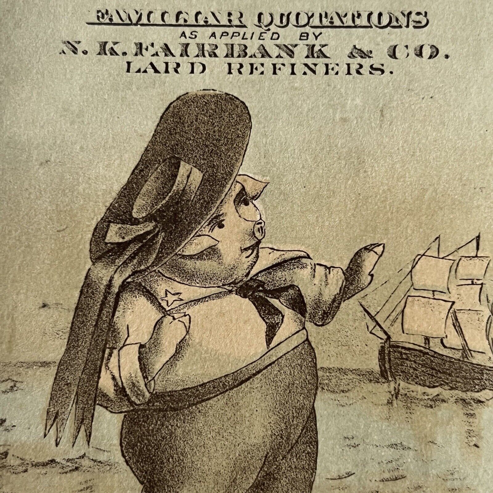 Antique Victorian Trading Card Advertisement Anthropomorphic Pig Fairbank Lard