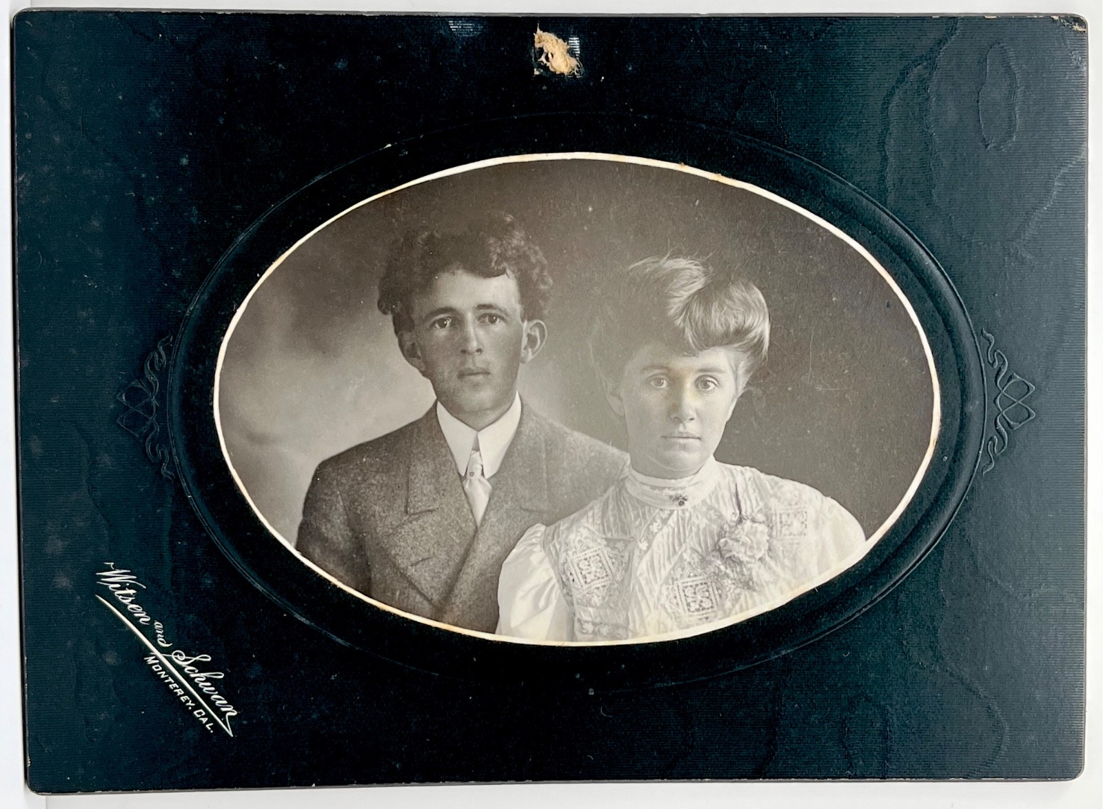 1910s Monterey California Handsome Couple Formal Portrait Mounted Vintage Photo