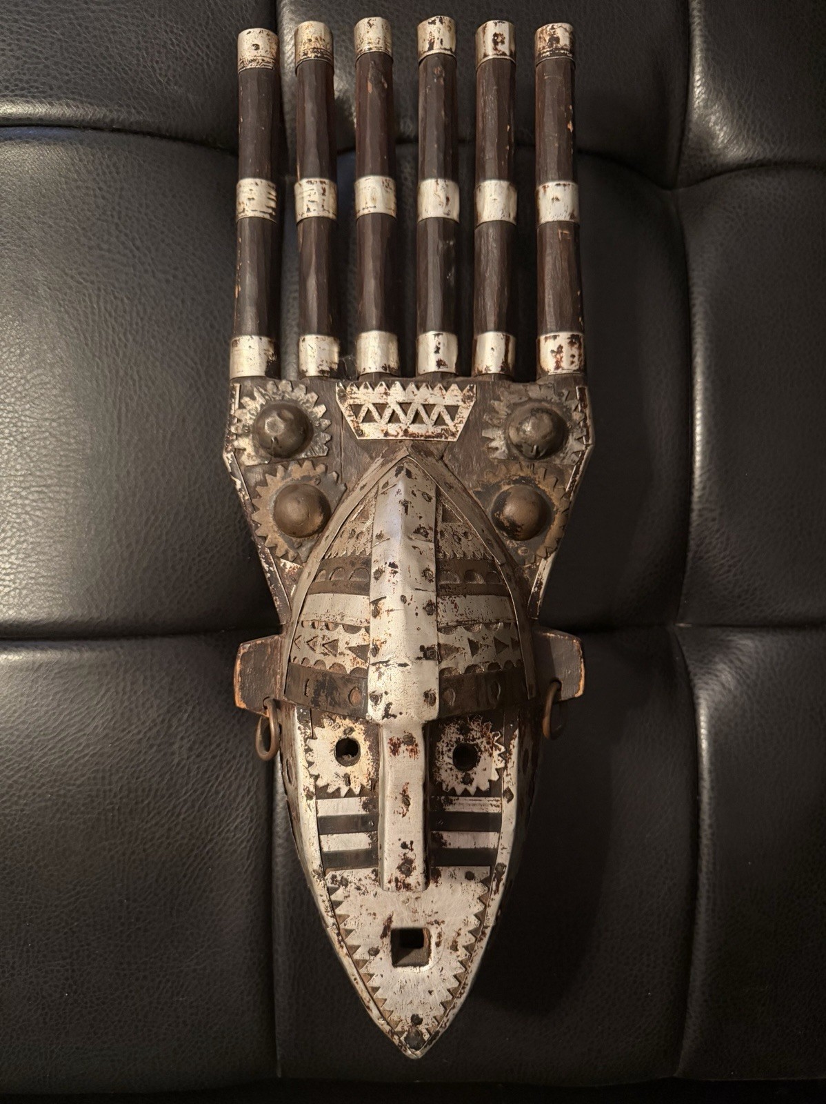 Old West African Bamana (Bambara) Ntomo Mali Mask W/ Aluminum 20” High