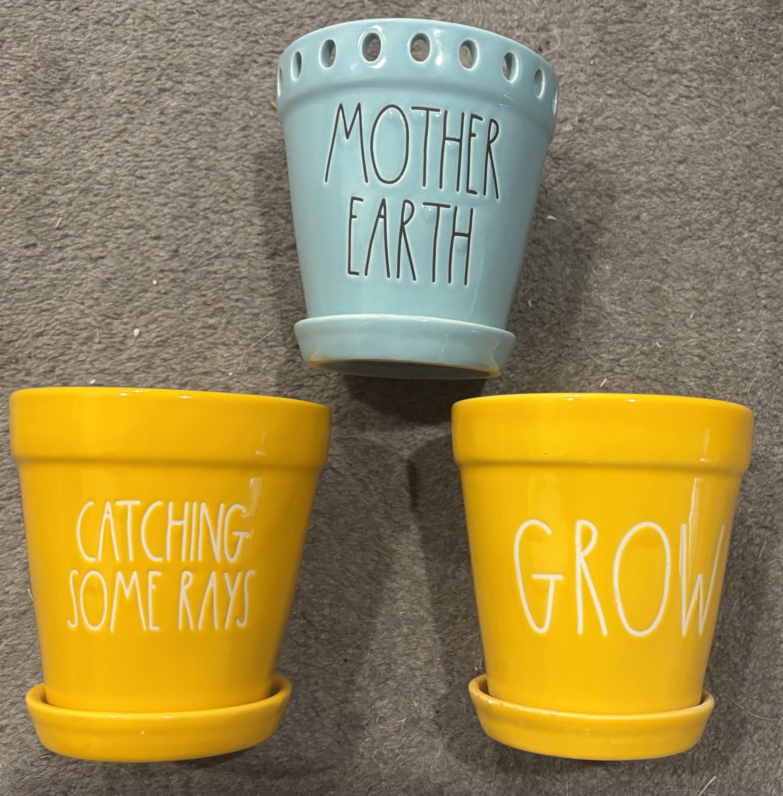 NEW Rae Dunn Planter Set of 3 Grow, Mother Earth, Catching Some Rays NEW Rae Dunn Planter Set of 3 Grow, Mother Earth, Catching Some Rays