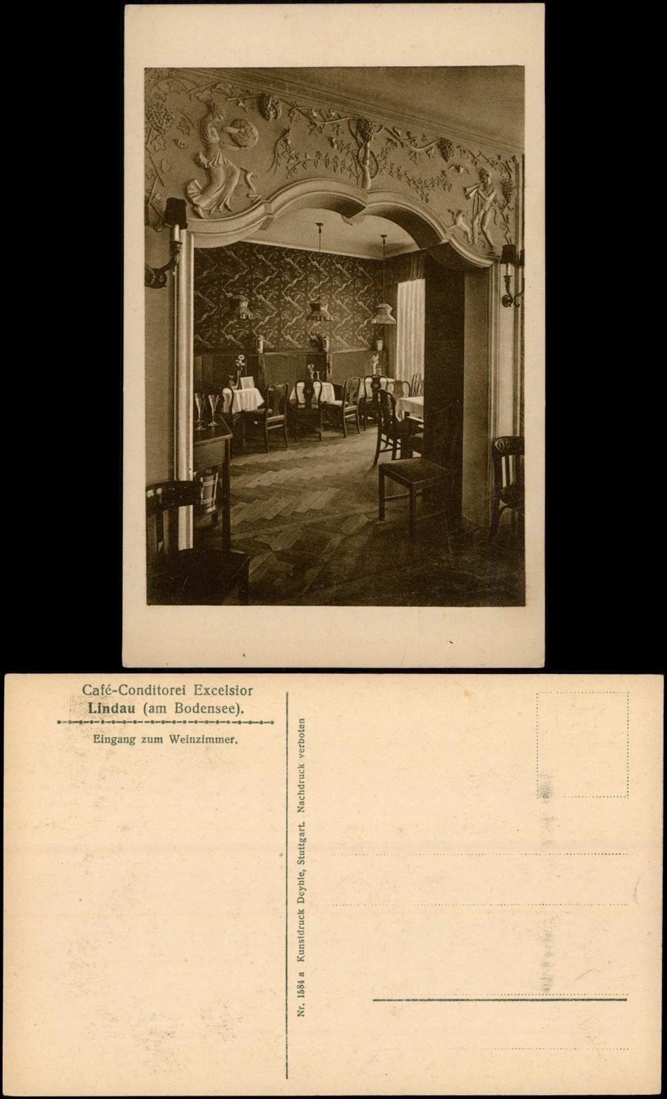 Postcard Lindau (Lake Constance) café-pastry shop Excelsior - interior 1922