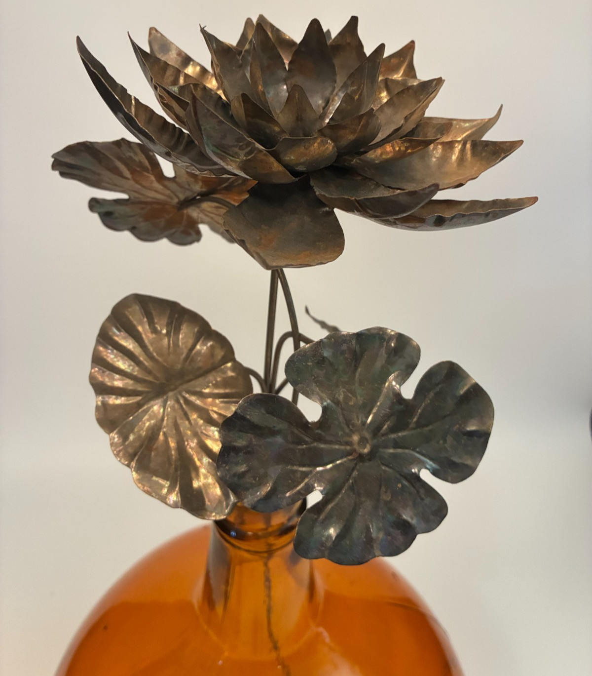 Vintage 50s BRASS LOTUS FLOWER STEM Long 26\