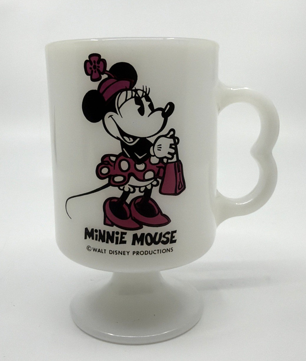 Vintage Federal Disney Minnie Mouse Milk Glass Footed Pedestal Mug Cup USA Vintage Federal Disney Minnie Mouse Milk Glass Footed Pedestal Mug Cup USA