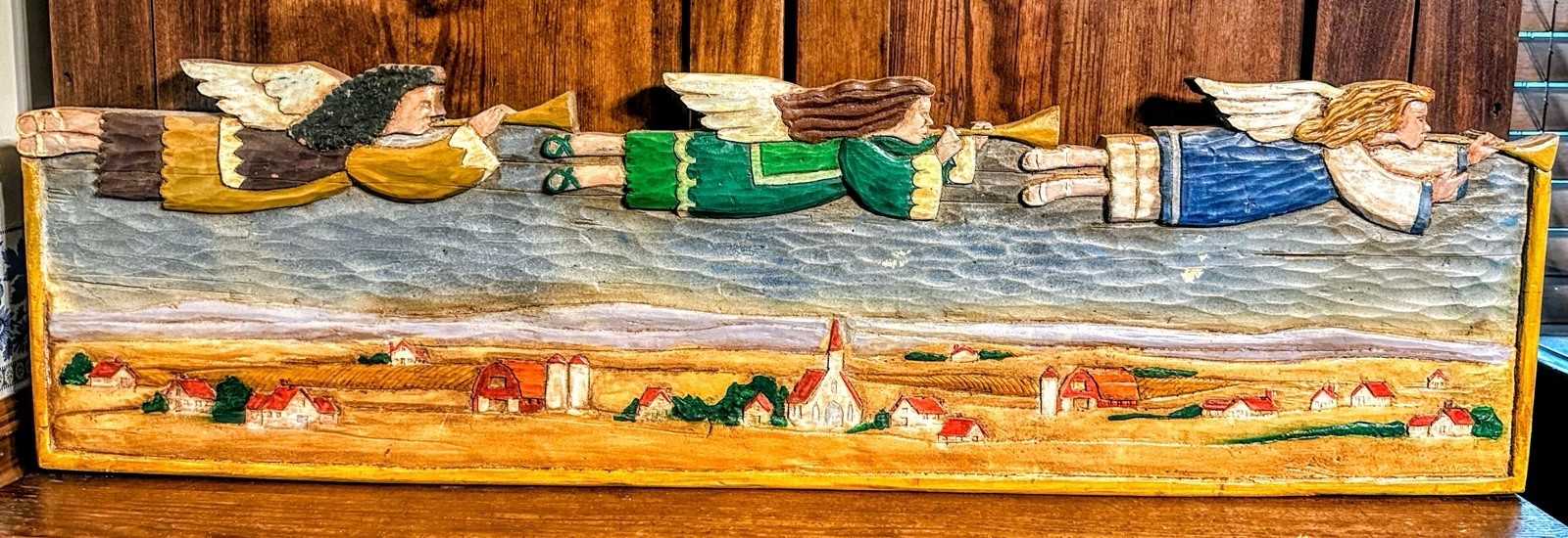 VTG \'95 Al Pisano Country Carver Large 36” Heralding Angel Folk Art Wall Relief
