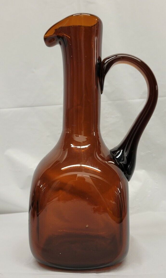 hand blown glass Brown square pitcher 10 inch 