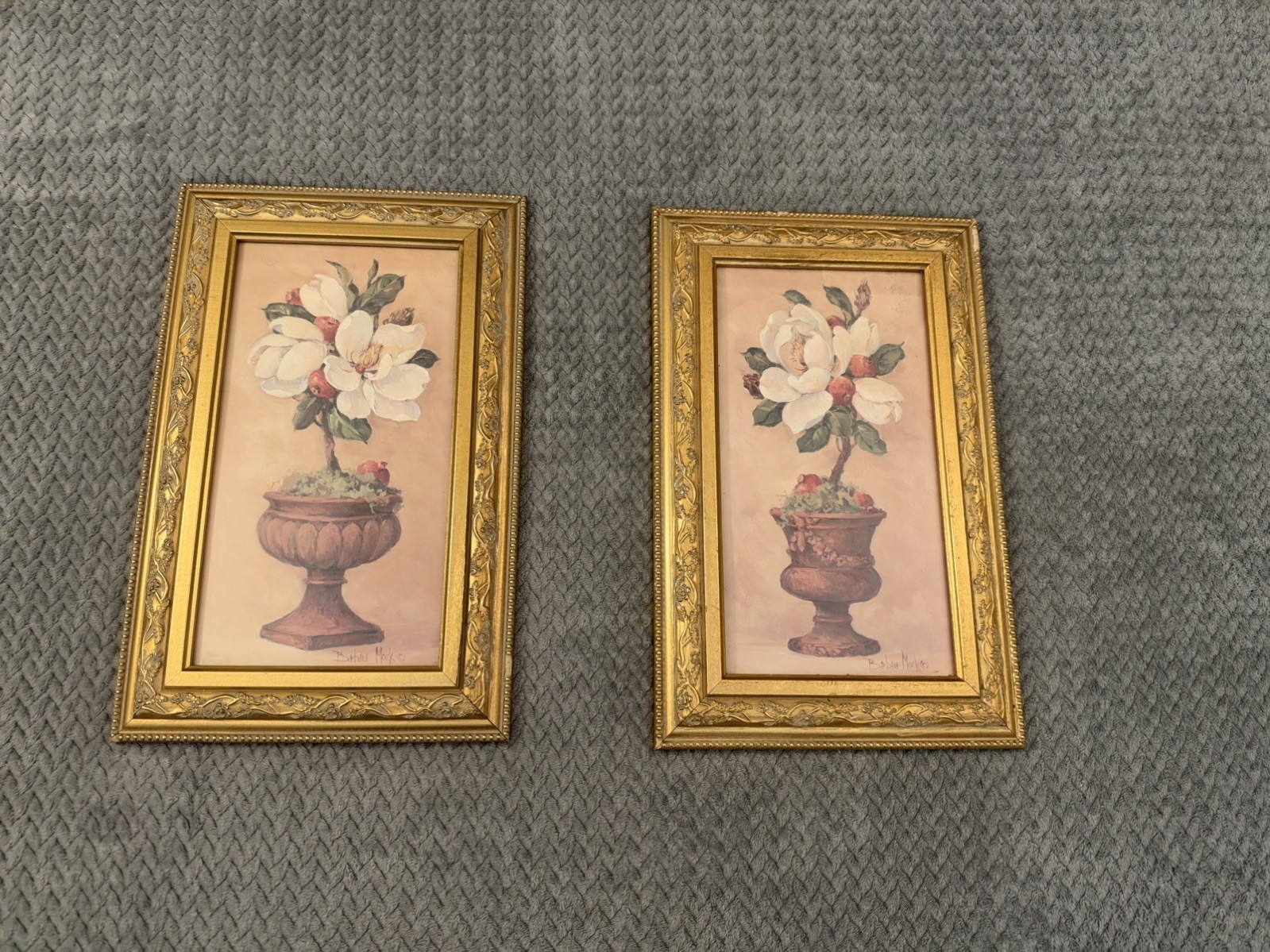 Home Interior By Barbara Mock Beautiful Topiary with Magnolias Set of 2 Framed