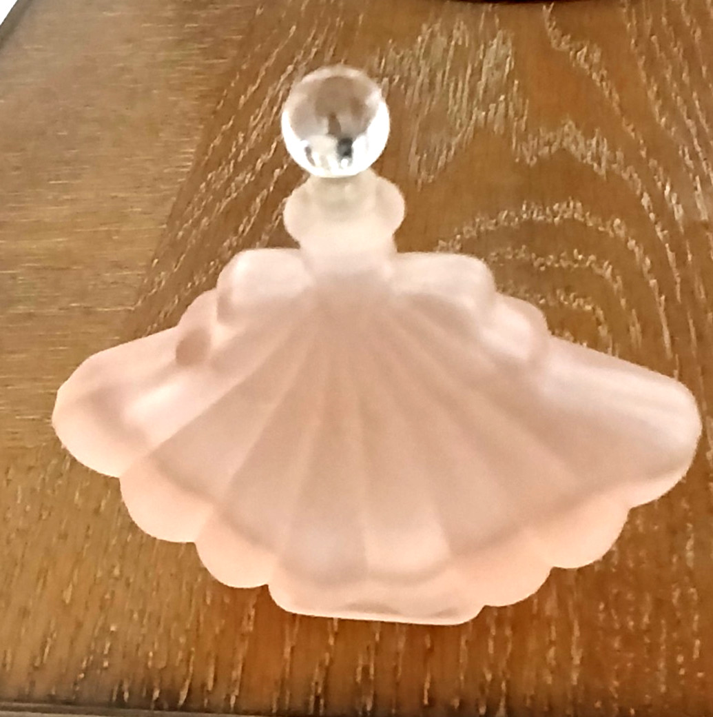 Vintage IRICE Frosted Pink Satin Perfume Bottle w/ Stopper and Sticker