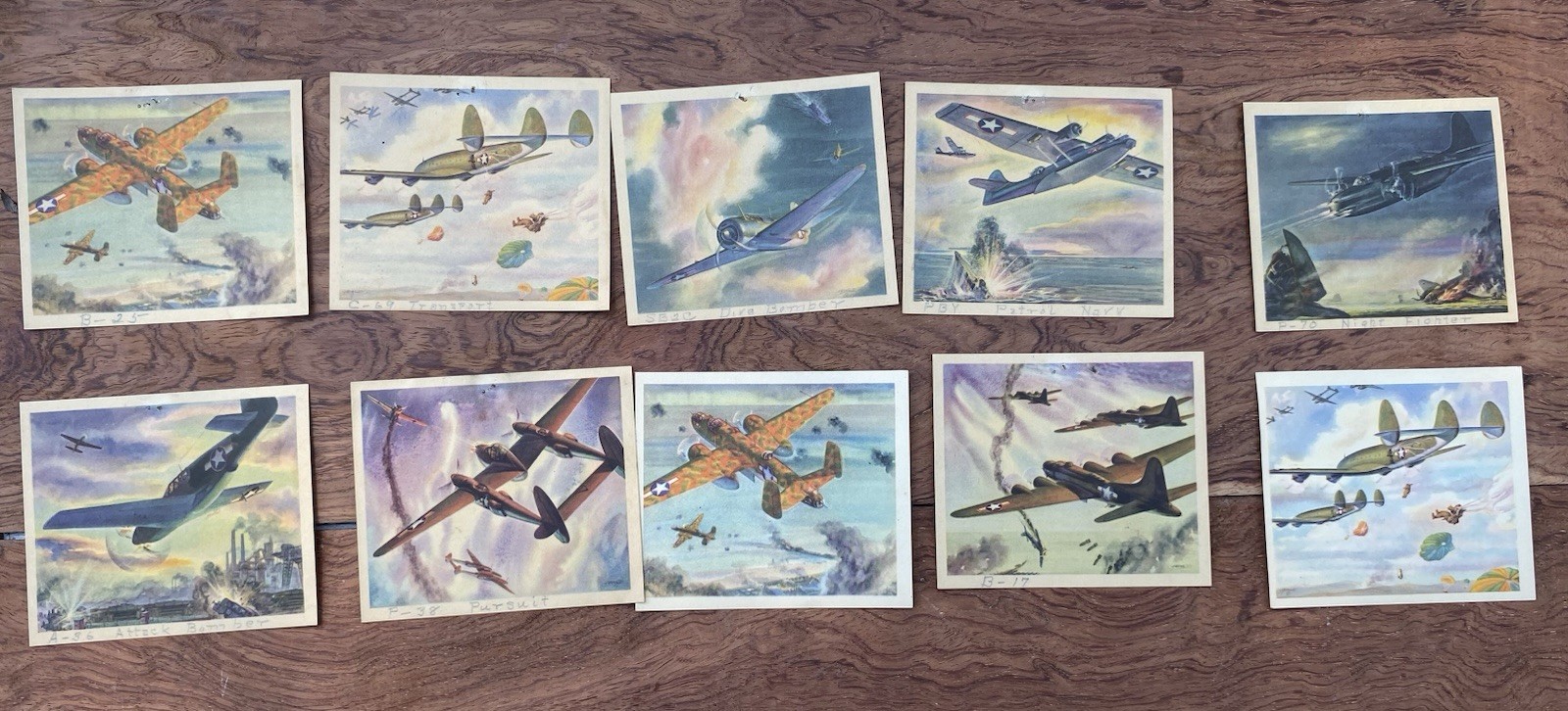 10 Vintage 1943 WW2 Litho cards Coca Cola Prints Planes Military by Heaslip#CF3
